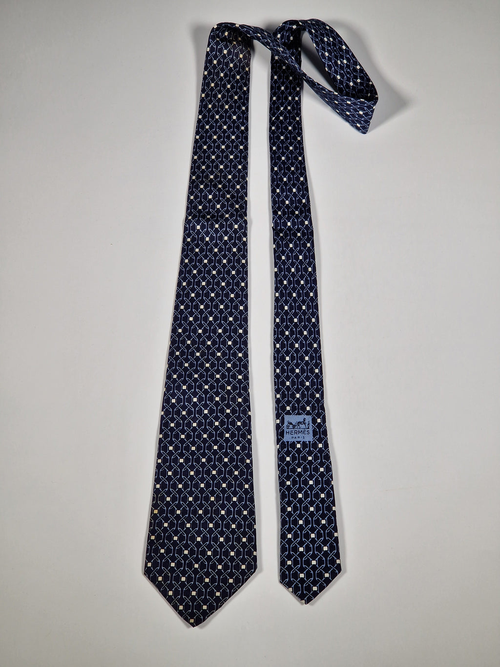 Vintage Hermès silk tie blue equestrian pattern 896 PA