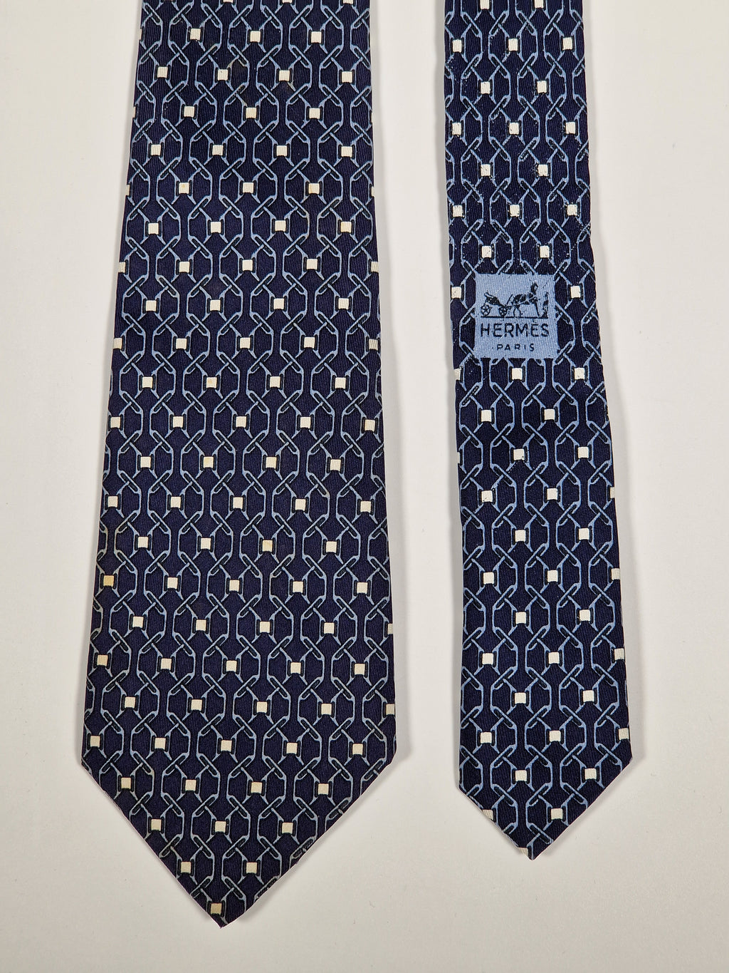 Vintage Hermès silk tie blue equestrian pattern 896 PA