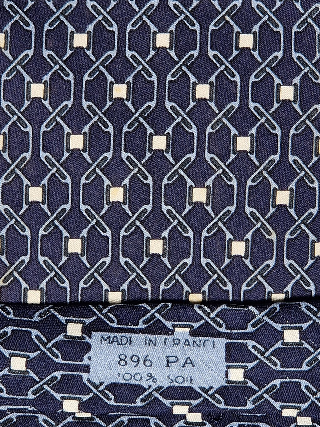 Vintage Hermès silk tie blue equestrian pattern 896 PA