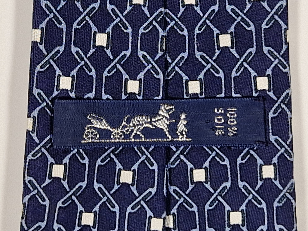 Vintage Hermès silk tie blue equestrian pattern 896 PA