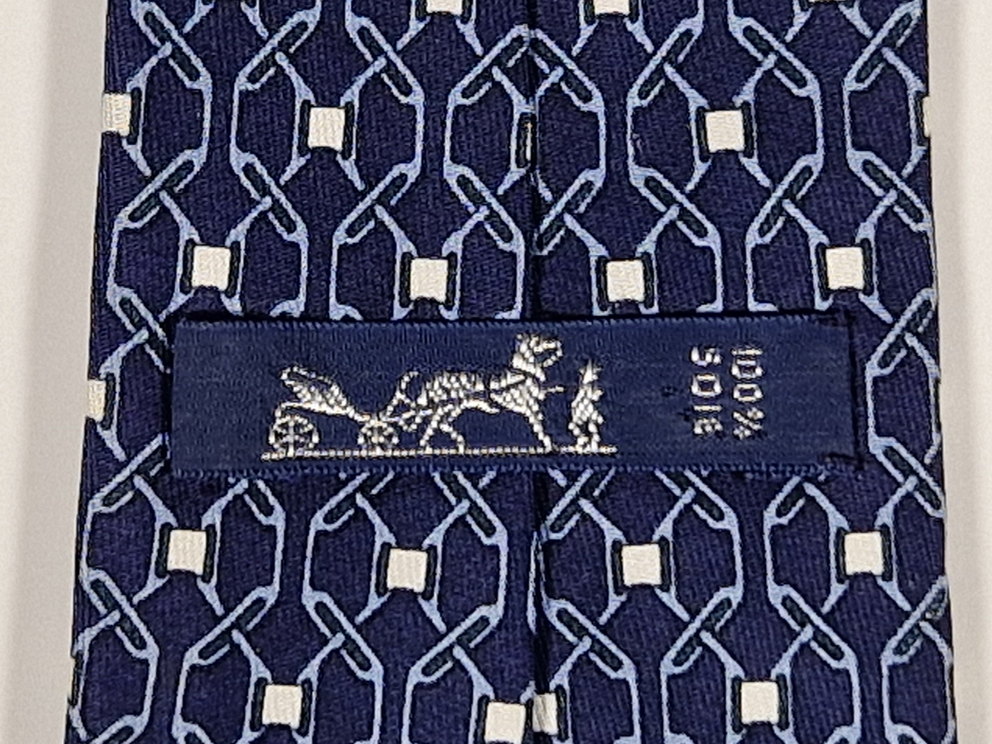 Vintage Hermès silk tie blue equestrian pattern 896 PA