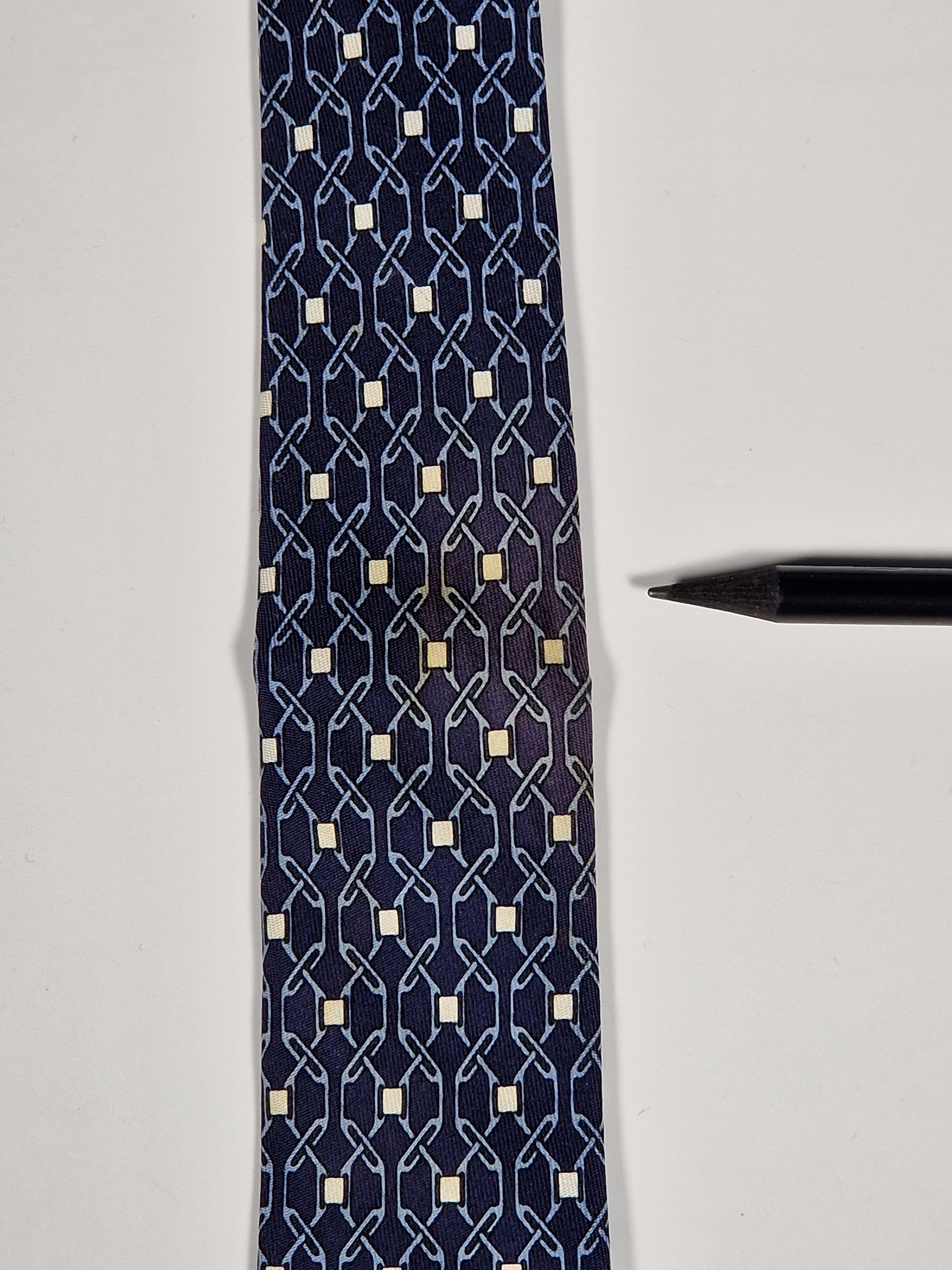 Vintage Hermès silk tie blue equestrian pattern 896 PA