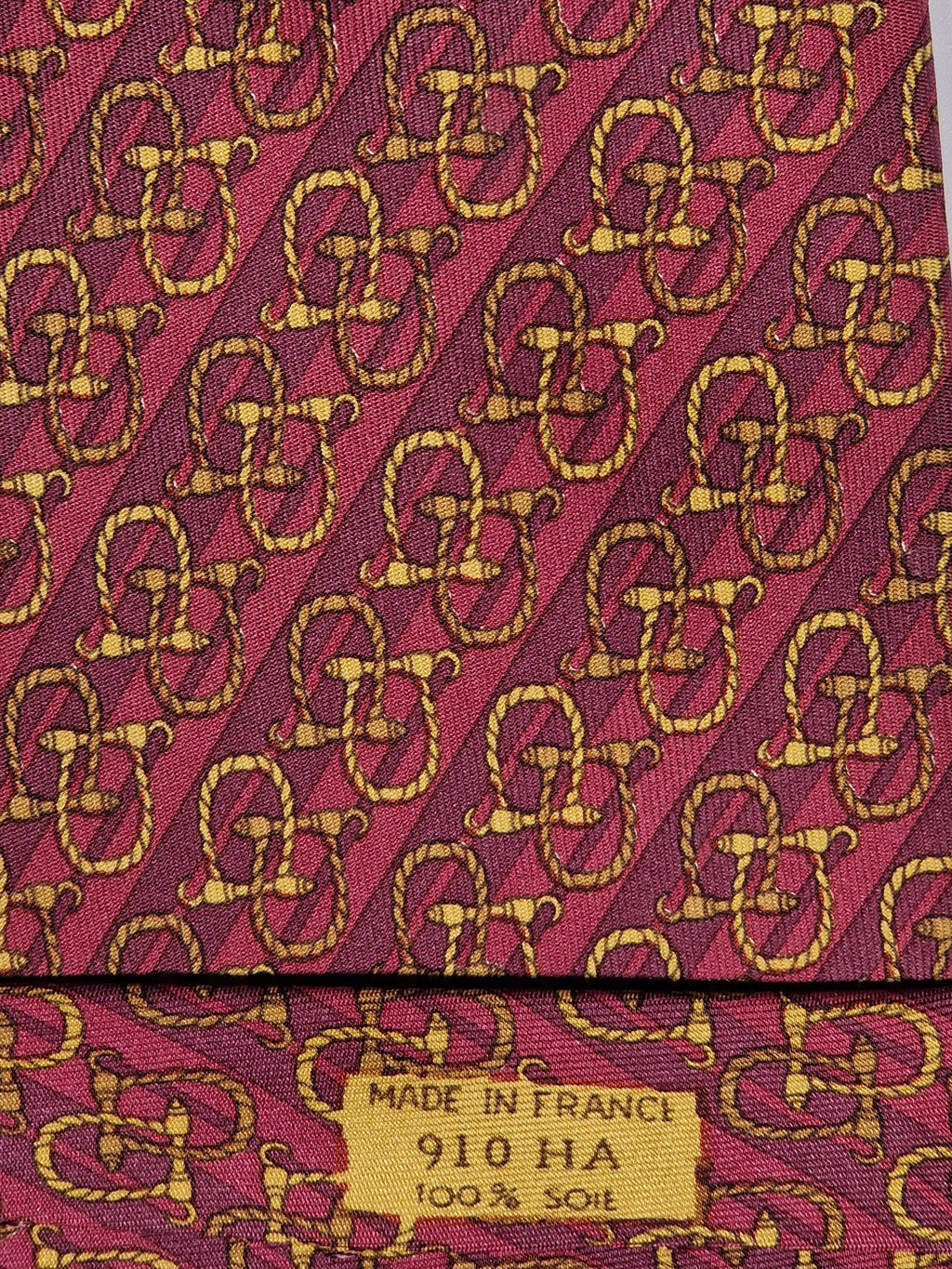 000910 Hermès tie red equestrian pattern 910 HA