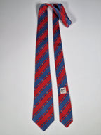 Hermès silk tie red and blue striped H pattern 958 IA