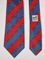 Hermès silk tie red and blue striped H pattern 958 IA