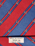Hermès silk tie red and blue striped H pattern 958 IA