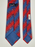 Hermès silk tie red and blue striped H pattern 958 IA