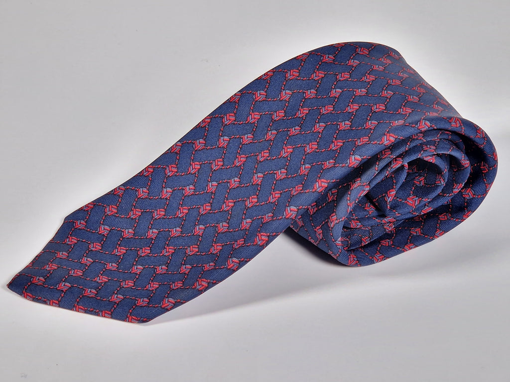 Hermès vintage silk tie blue knots Hermès 966 HA