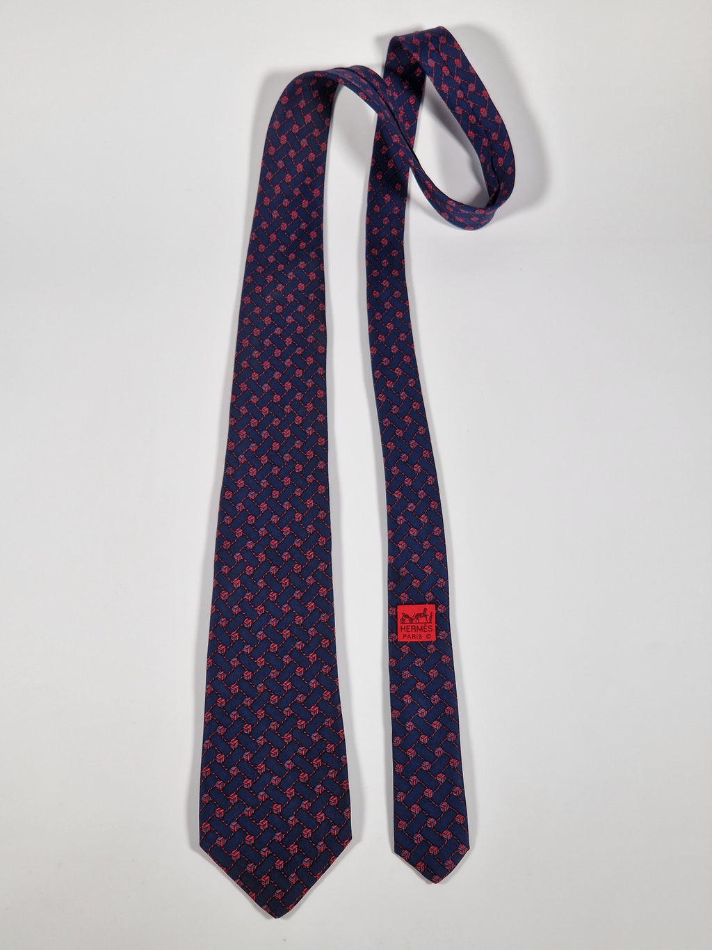 Hermès vintage silk tie blue knots Hermès 966 HA