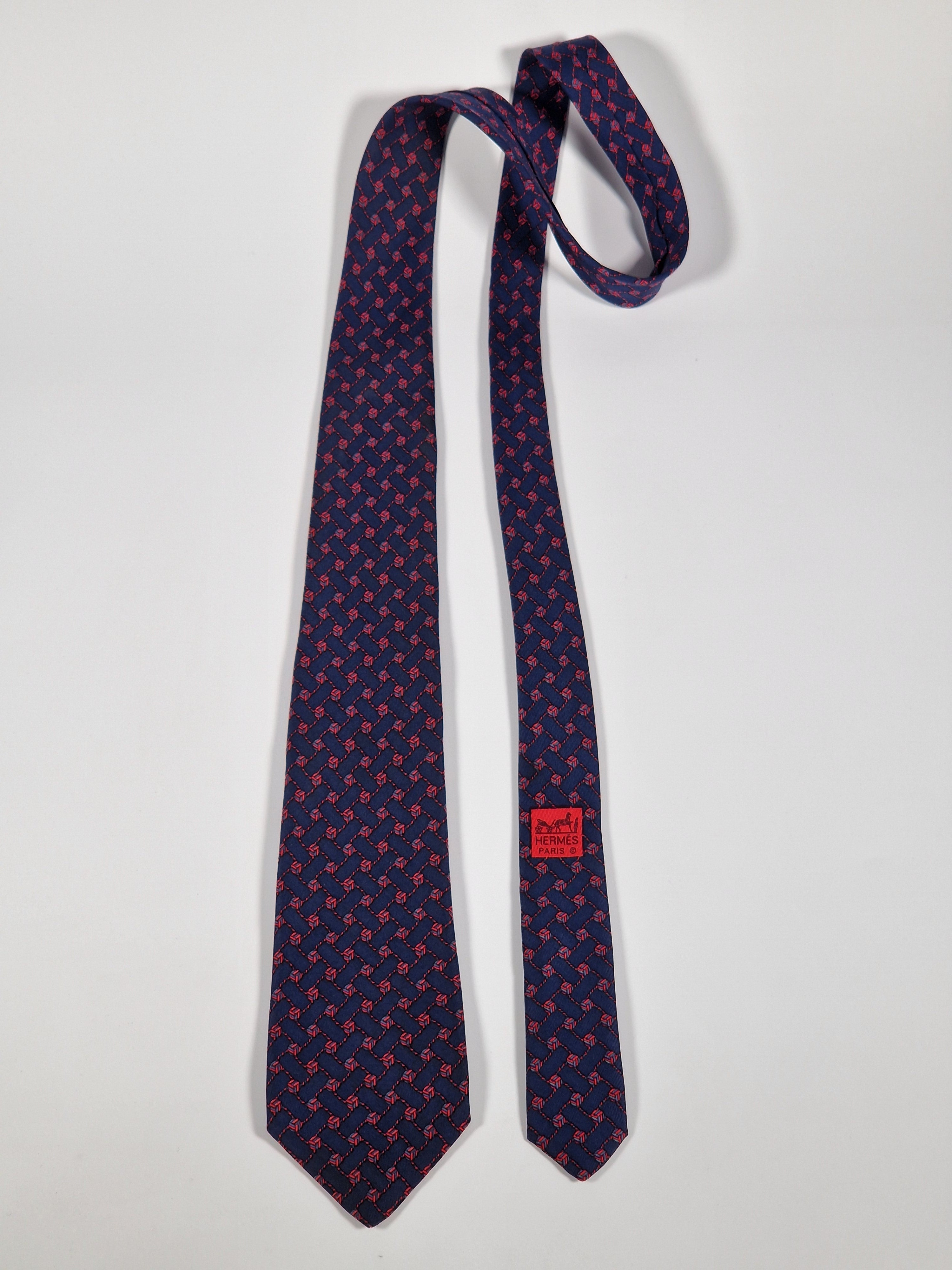 Hermès vintage silk tie blue knots Hermès 966 HA