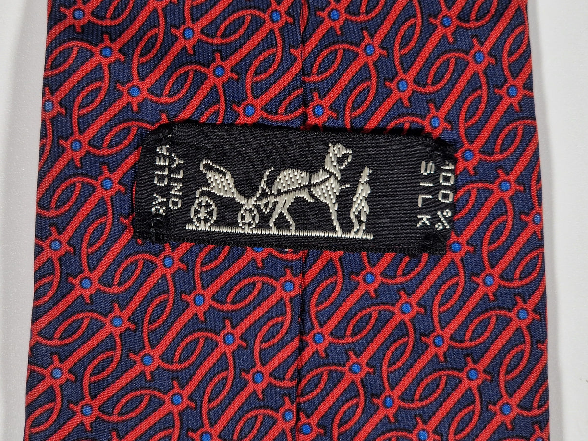 000973 Hermès tie blue equestrian pattern 973 SA