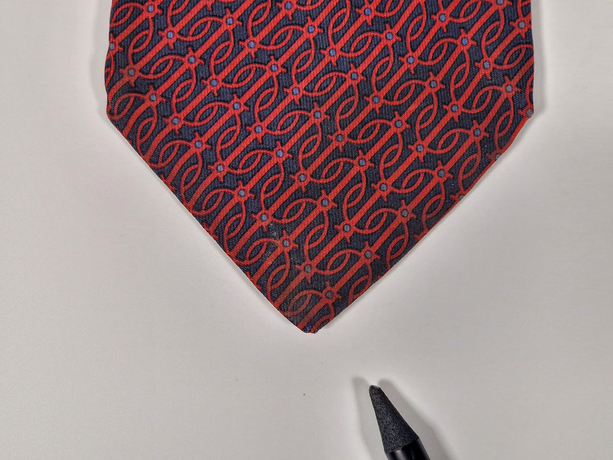 000973 Hermès tie blue equestrian pattern 973 SA