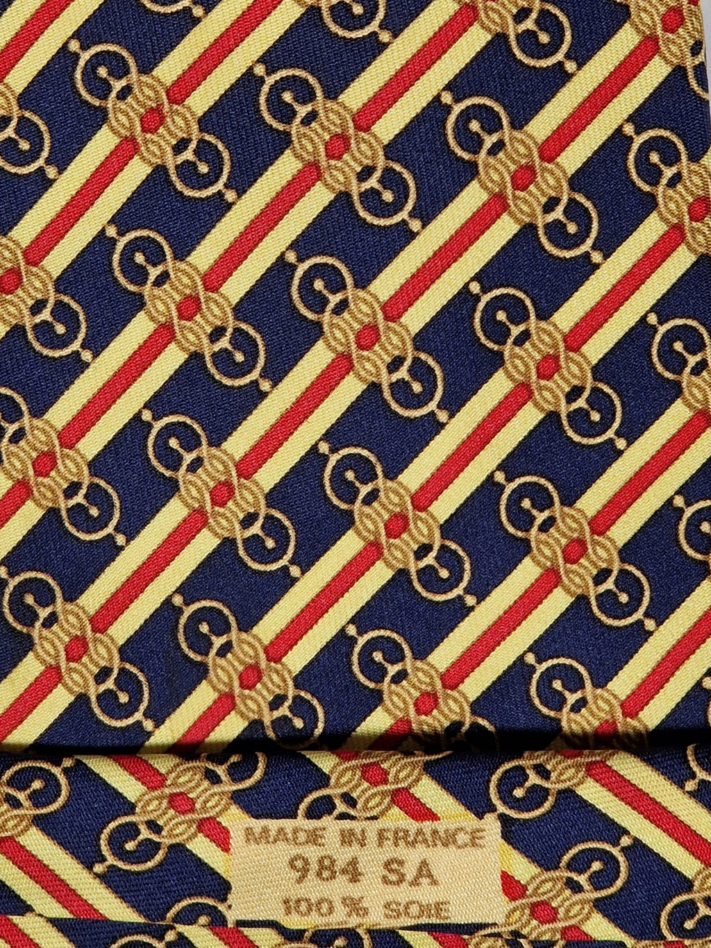 000984 Hermès tie blue equestrian pattern 984 SA