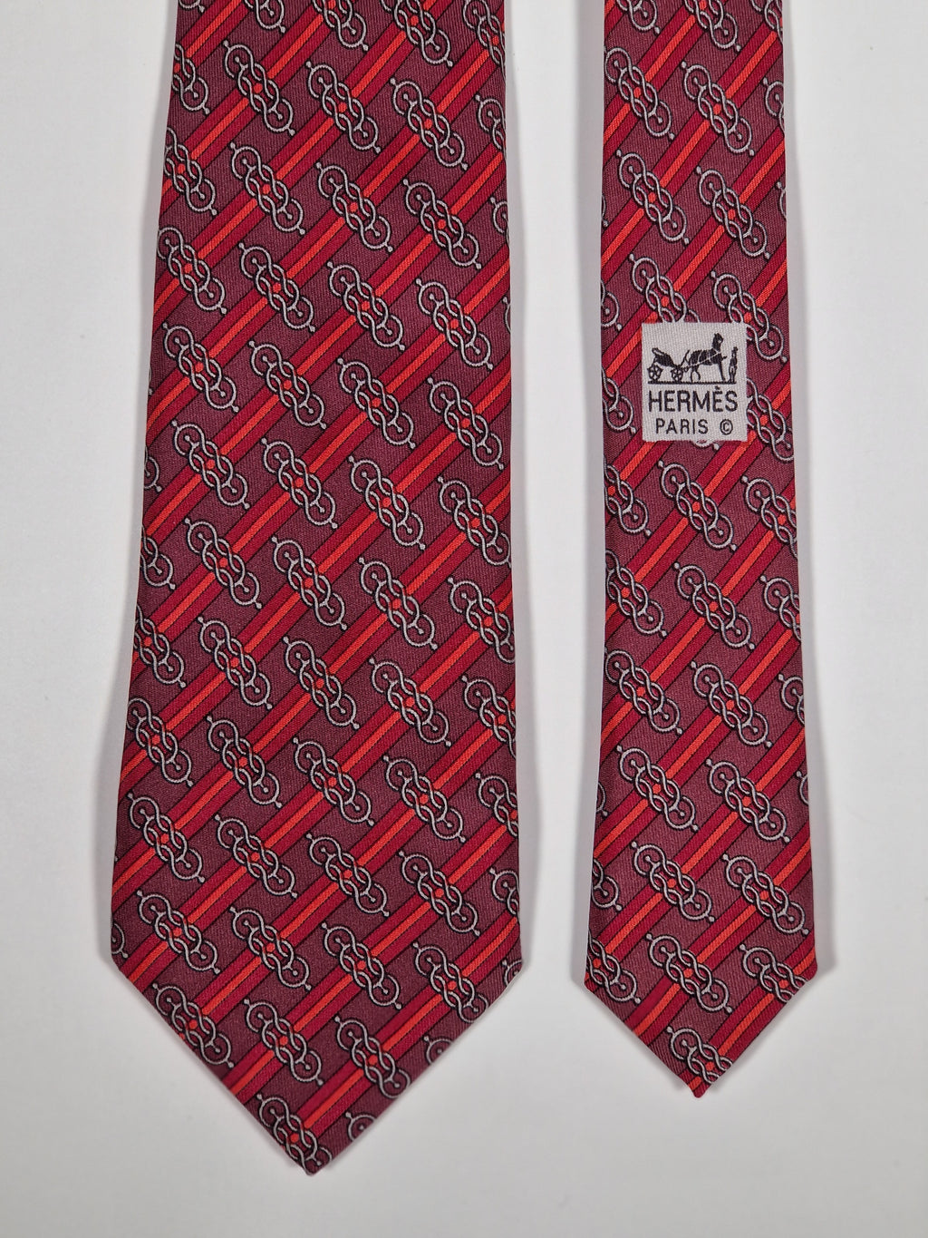 000984 Hermès tie red equestrian pattern 984 SA