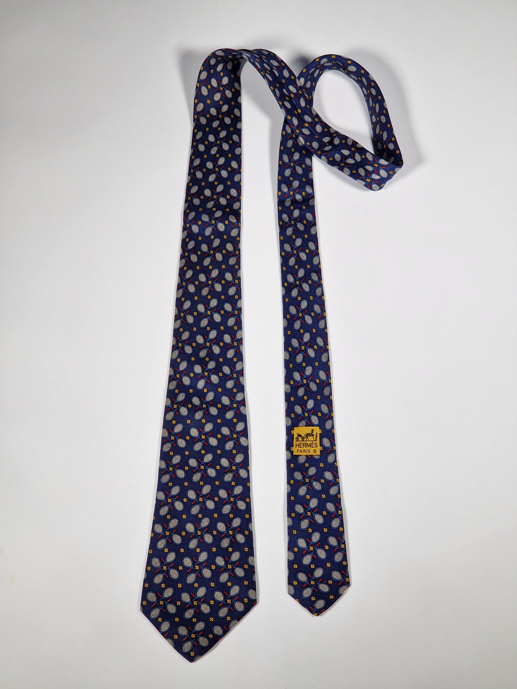Hermès silk tie blue tennis pattern 985 SA