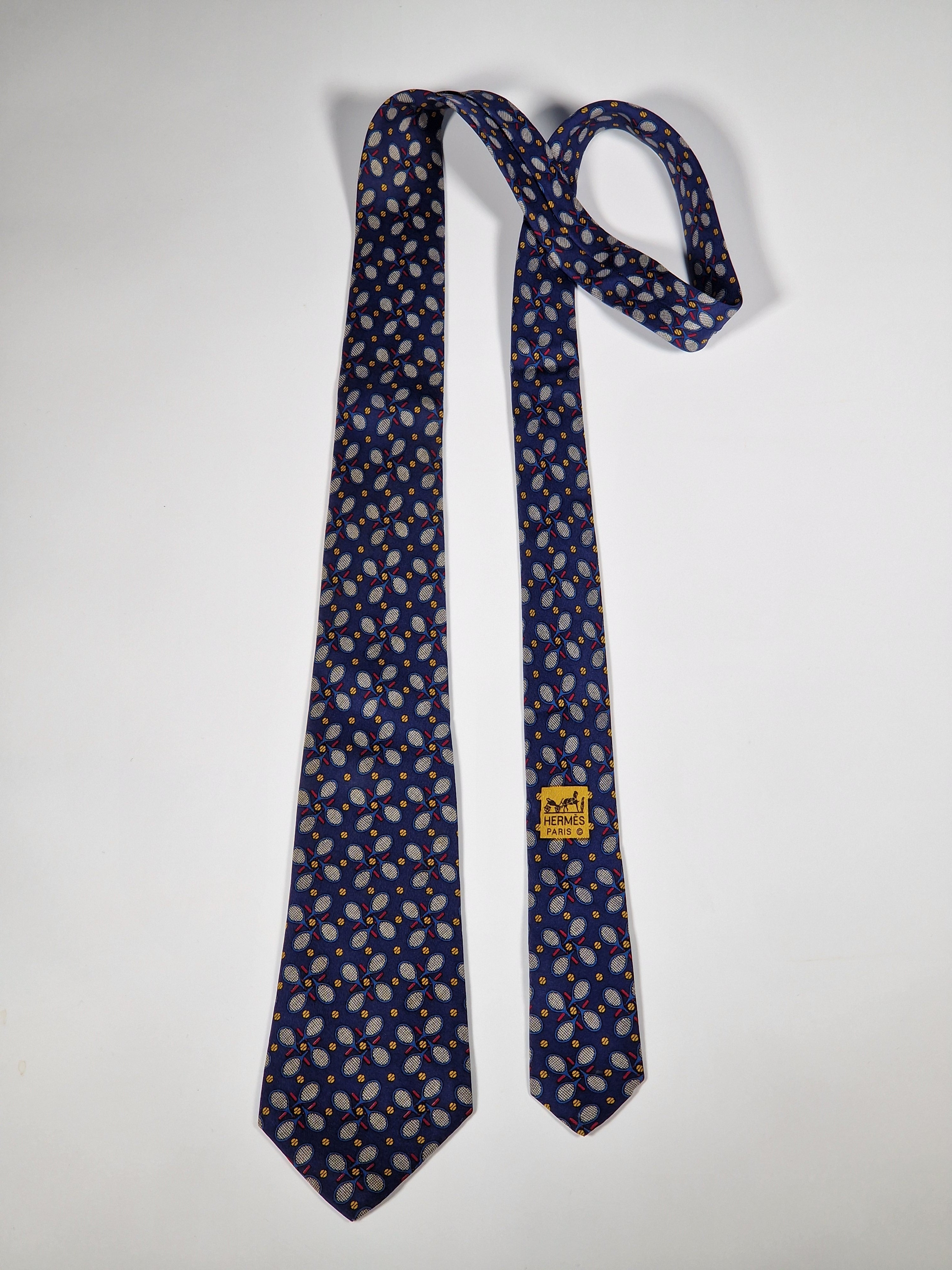Hermès silk tie blue tennis pattern 985 SA