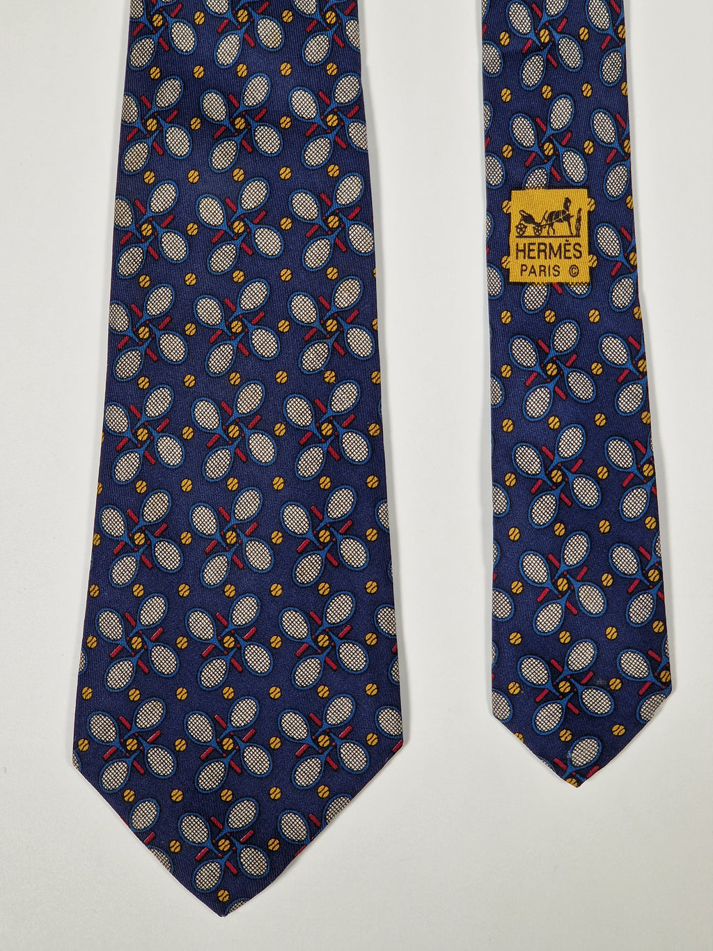 Hermès silk tie blue tennis pattern 985 SA