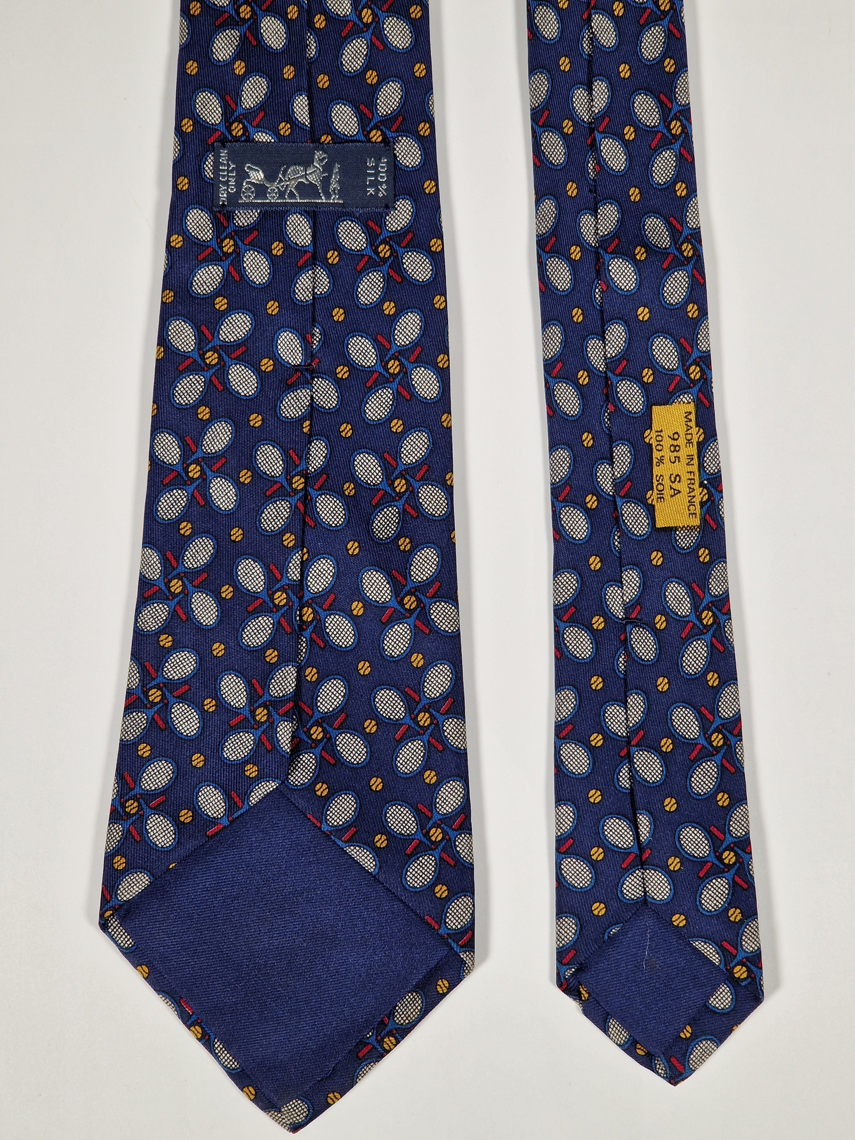 Hermès silk tie blue tennis pattern 985 SA