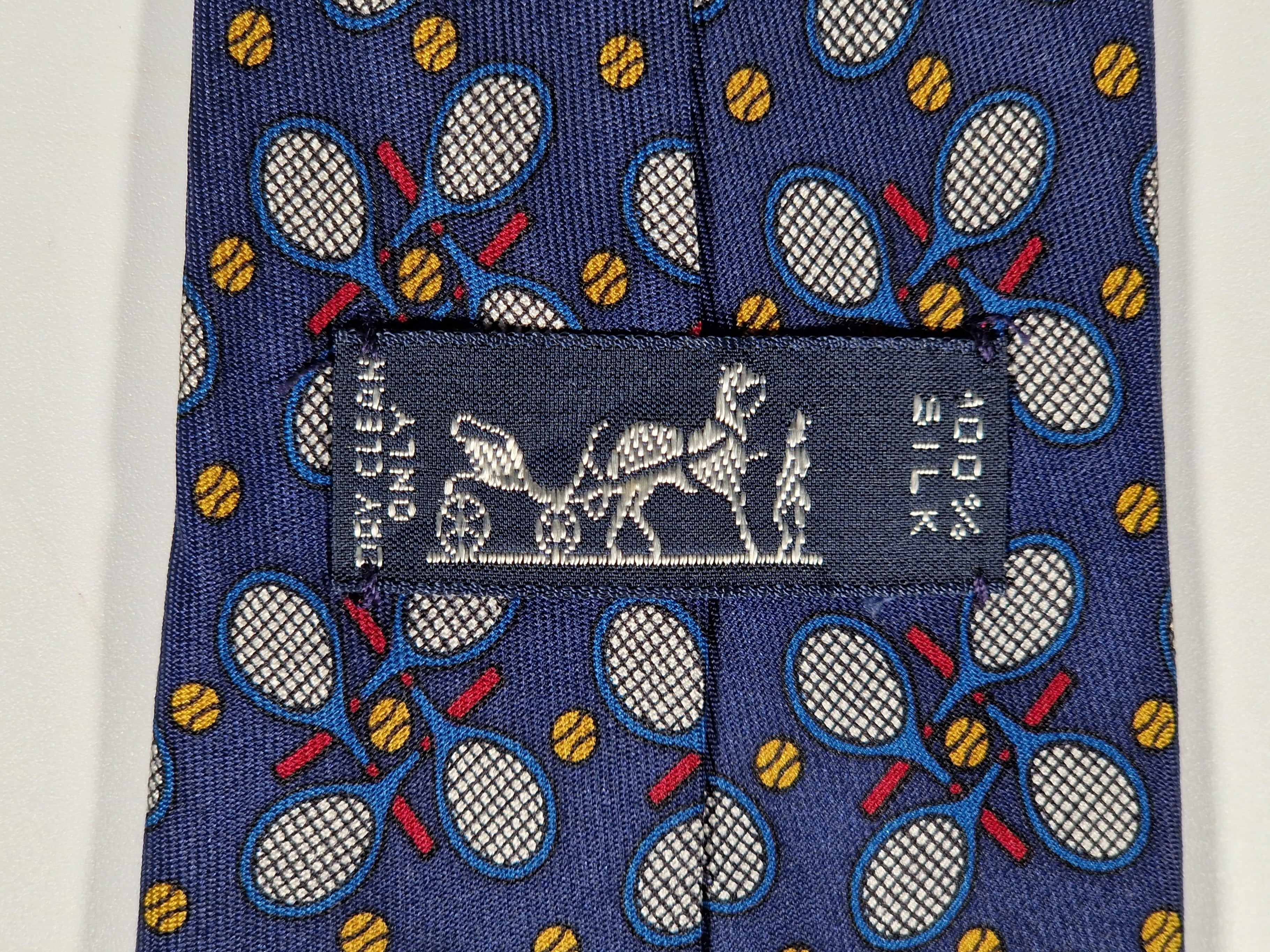 Hermès silk tie blue tennis pattern 985 SA