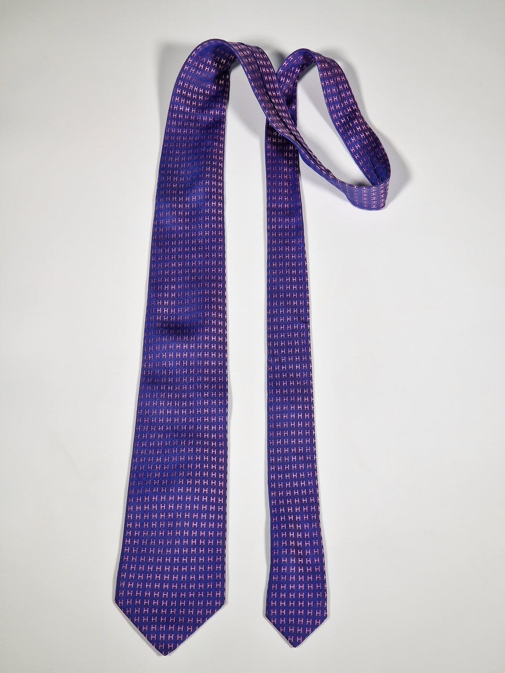 Hermès silk tie purple and pink jaquard Facconee No Code