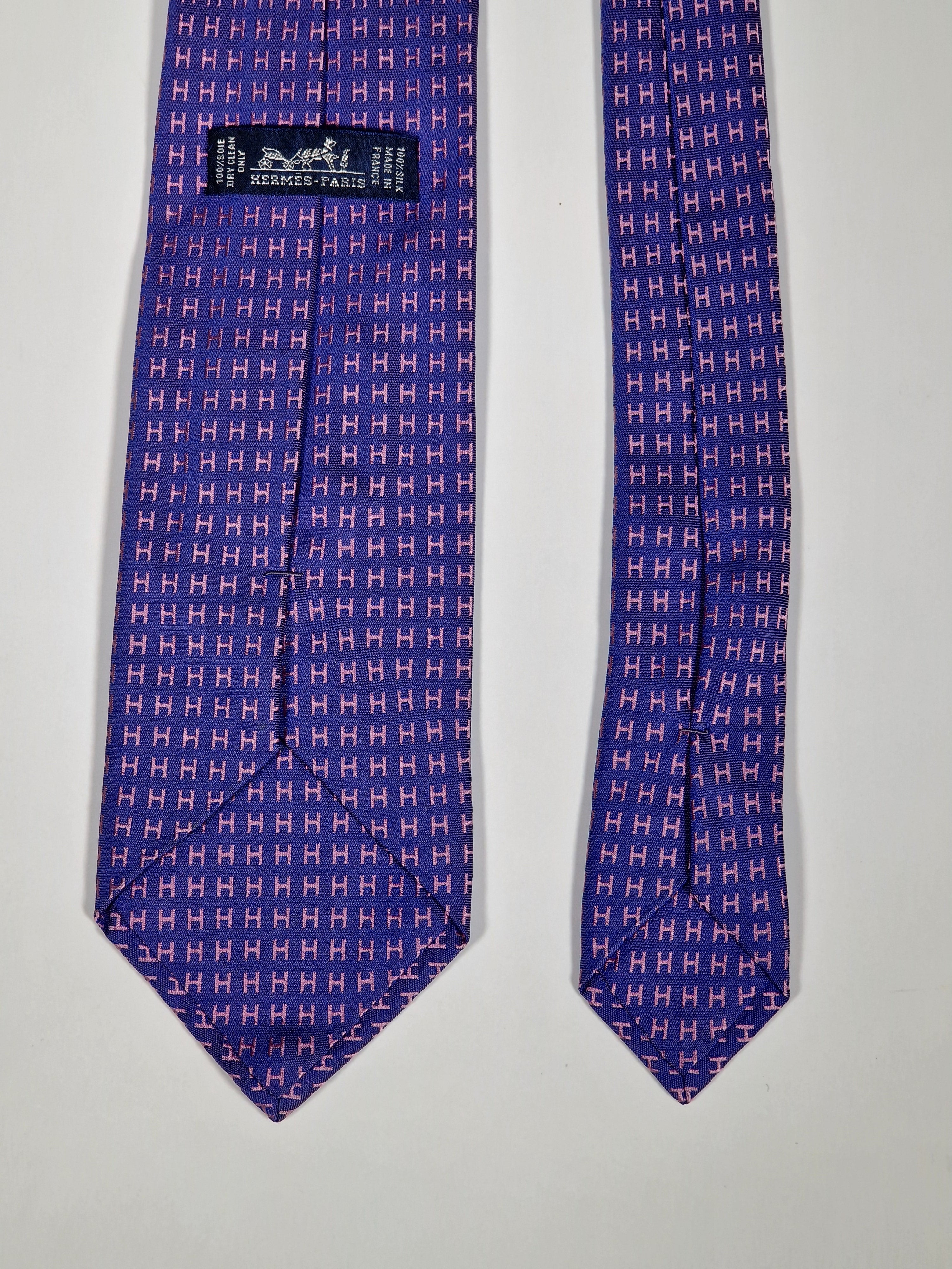 Hermès silk tie purple and pink jaquard Facconee No Code
