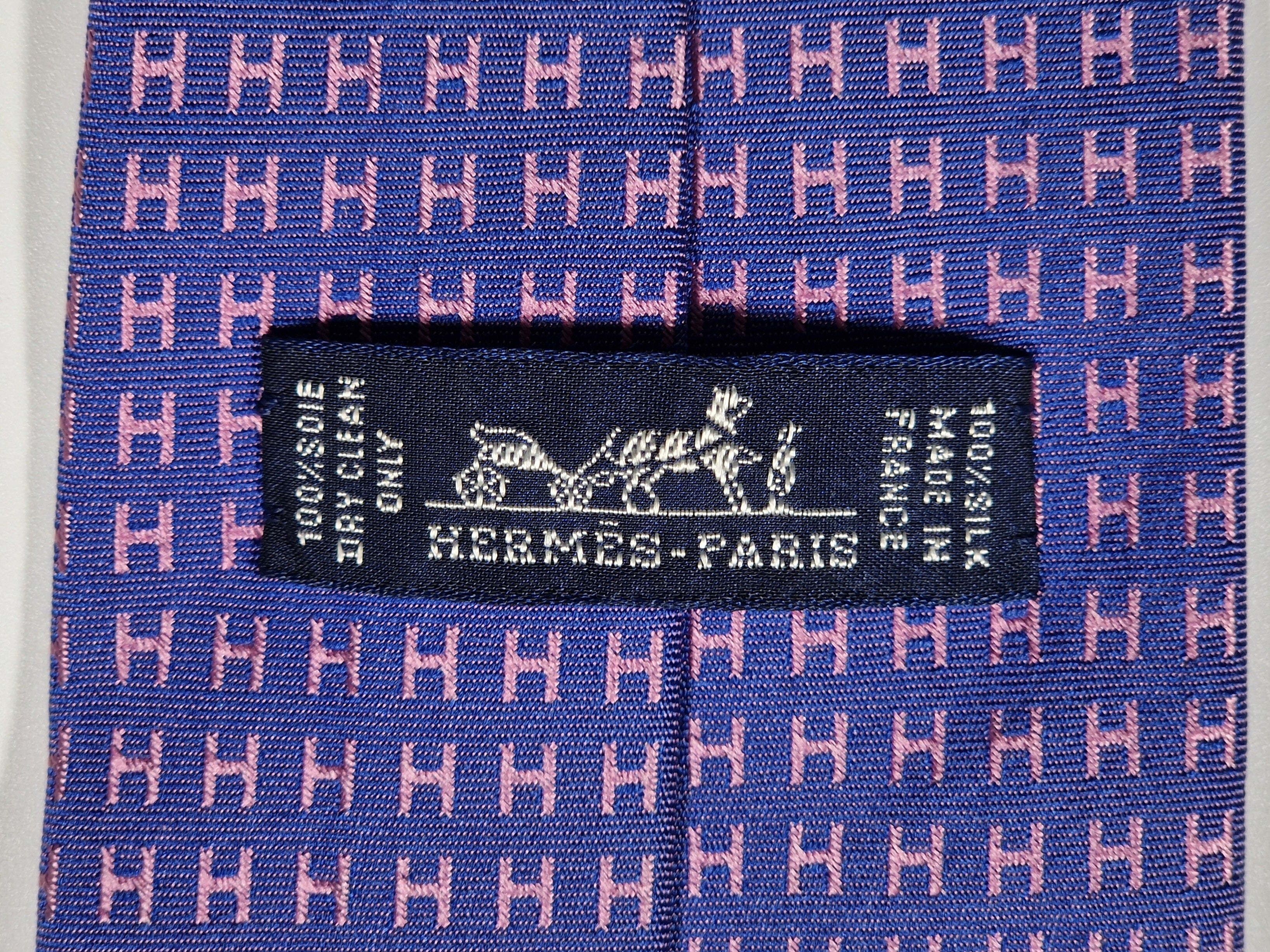 Hermès silk tie purple and pink jaquard Facconee No Code