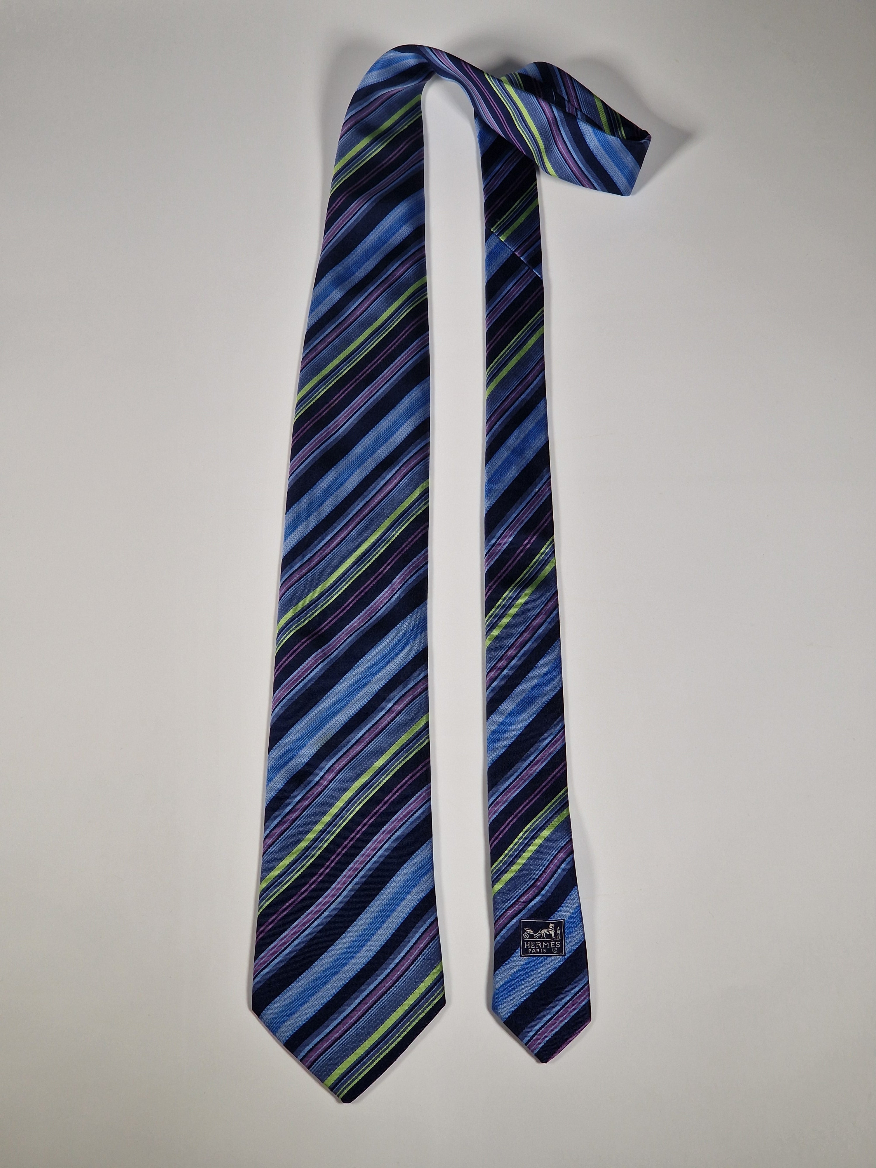 Hermès silk tie blue multicolor striped Hermès No Code tie blue
