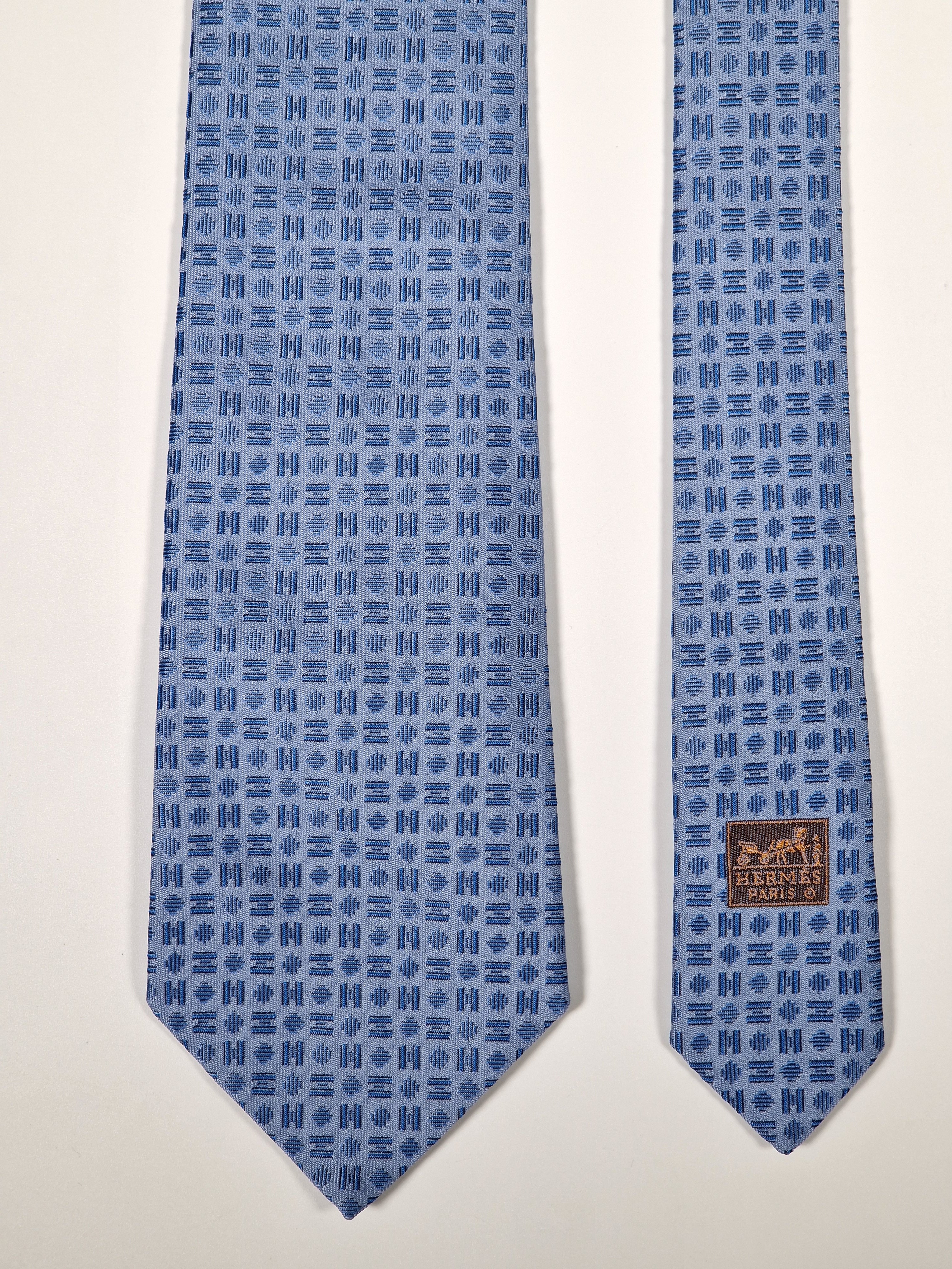 Hermès jaquard silk tie blue H pattern No Code