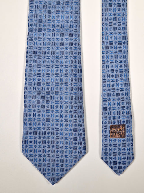000000 Hermès jaquard silk tie blue H pattern No Code