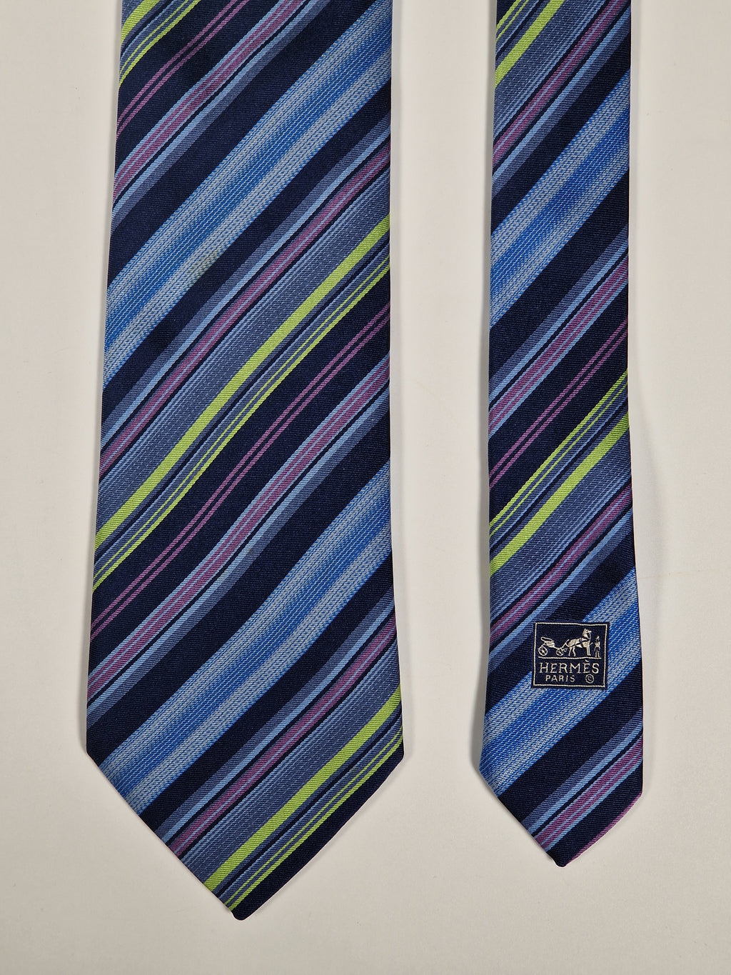 Hermès silk tie blue multicolor striped Hermès No Code tie blue