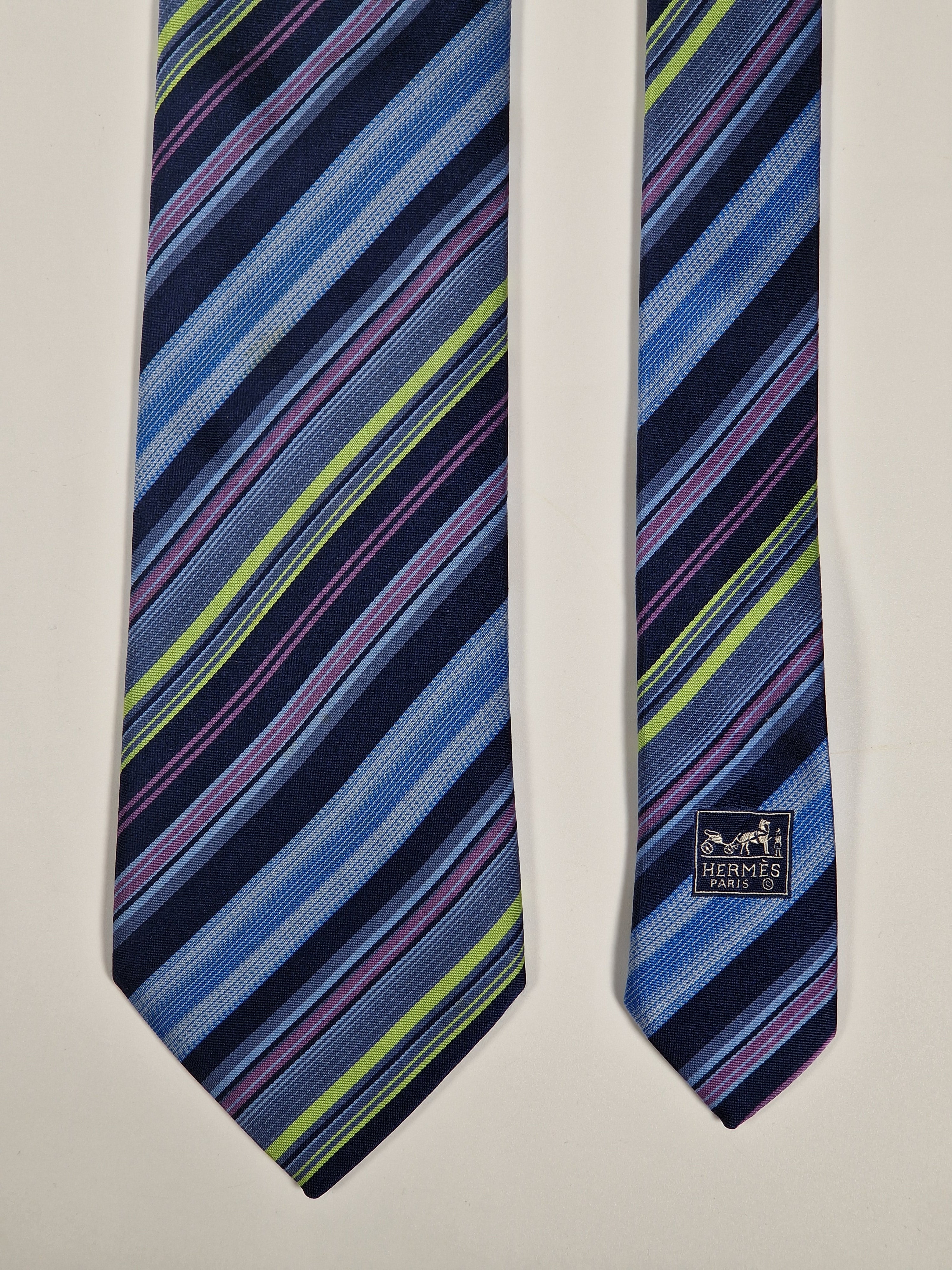Hermès silk tie blue multicolor striped Hermès No Code tie blue