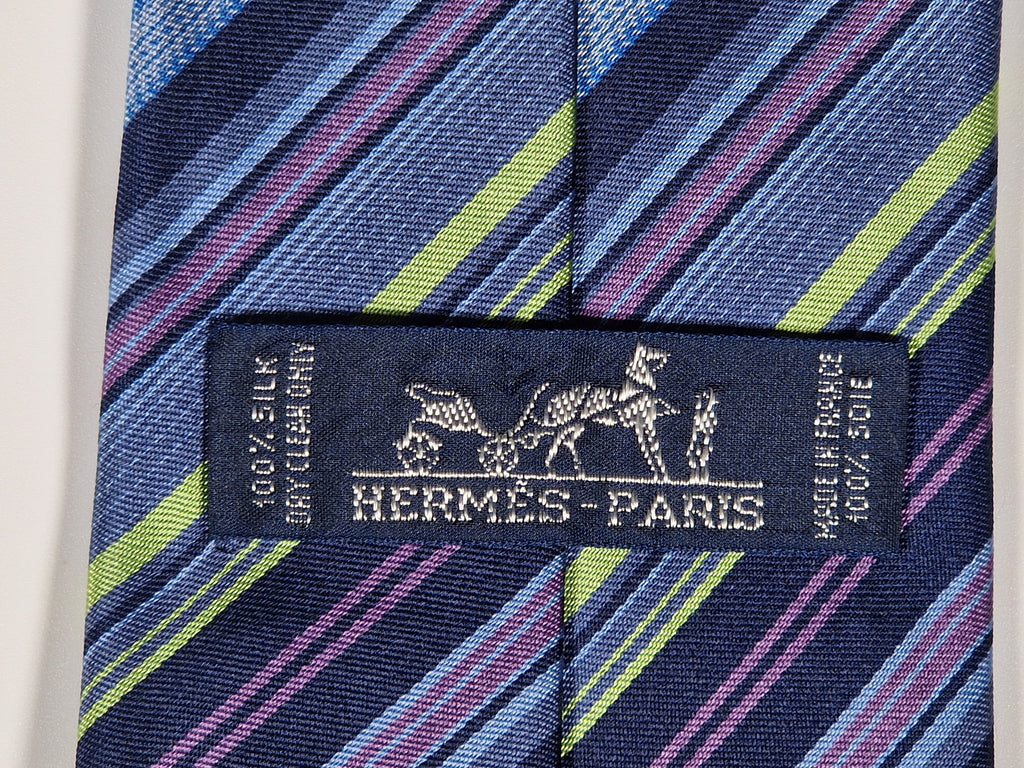 Hermès silk tie blue multicolor striped Hermès No Code tie blue
