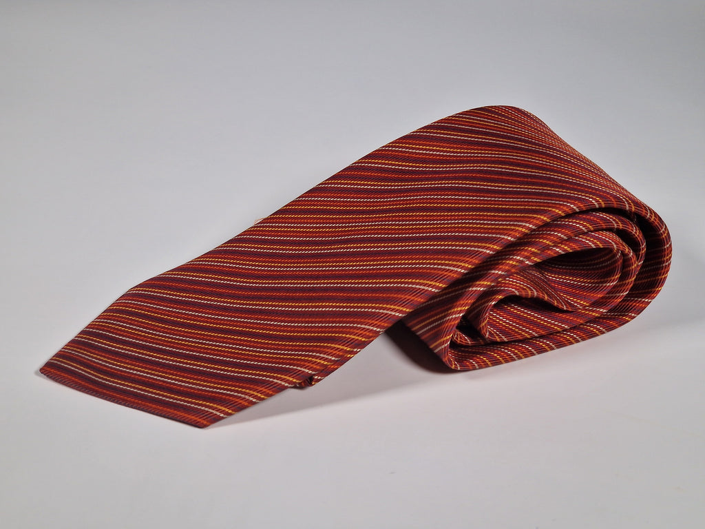 Vintage Hermès jaquard silk tie orange striped Hermès No Code tie red