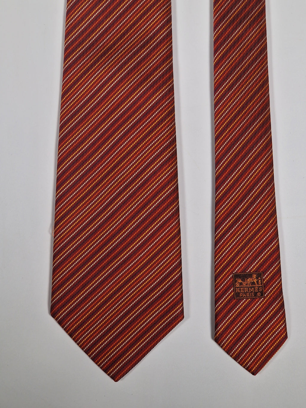 Vintage Hermès jaquard silk tie orange striped Hermès No Code tie red