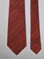 Vintage Hermès jaquard silk tie orange striped Hermès No Code tie red