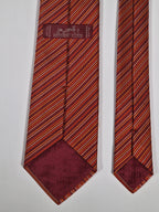 Vintage Hermès jaquard silk tie orange striped Hermès No Code tie red