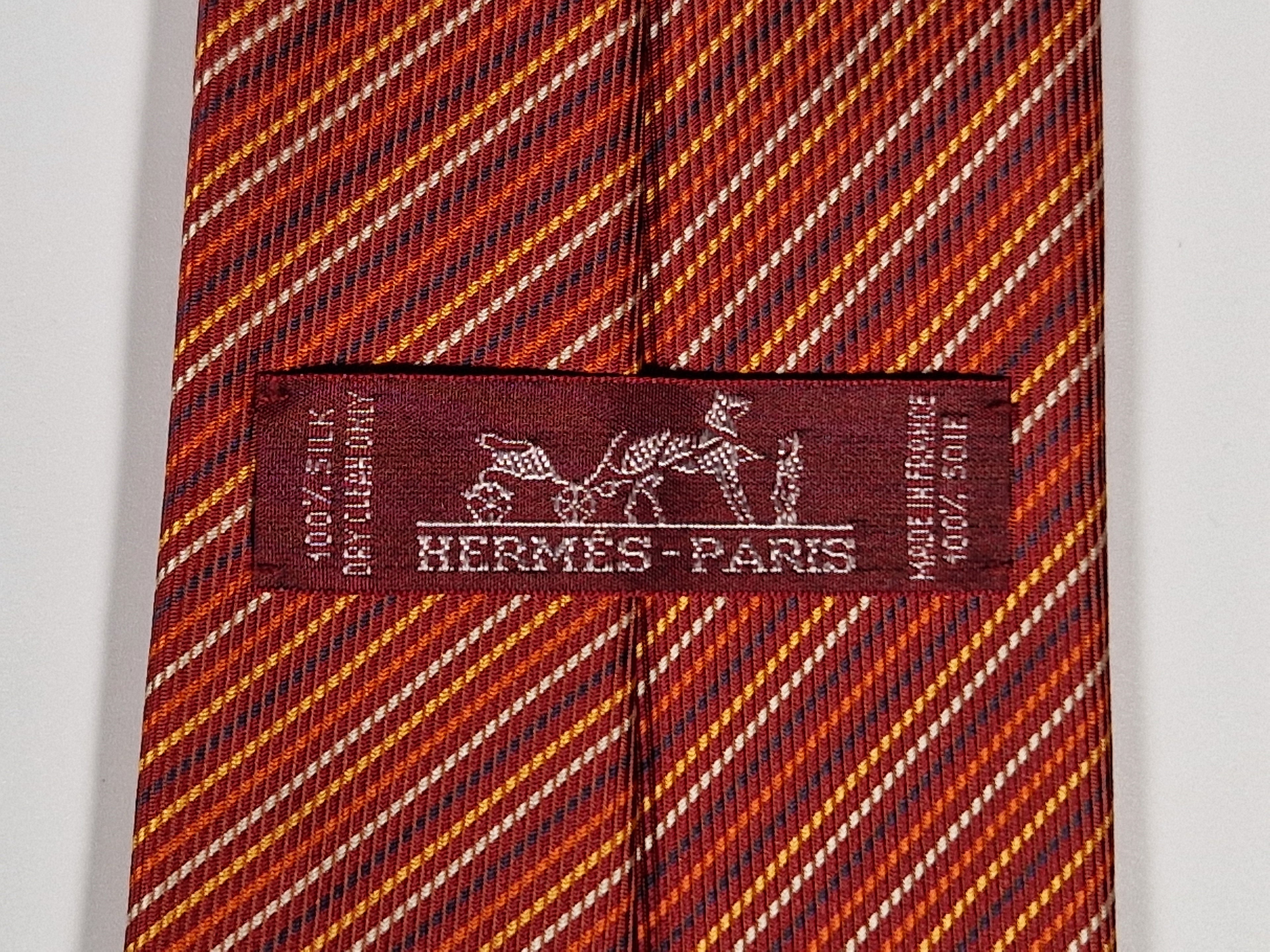 Vintage Hermès jaquard silk tie orange striped Hermès No Code tie red