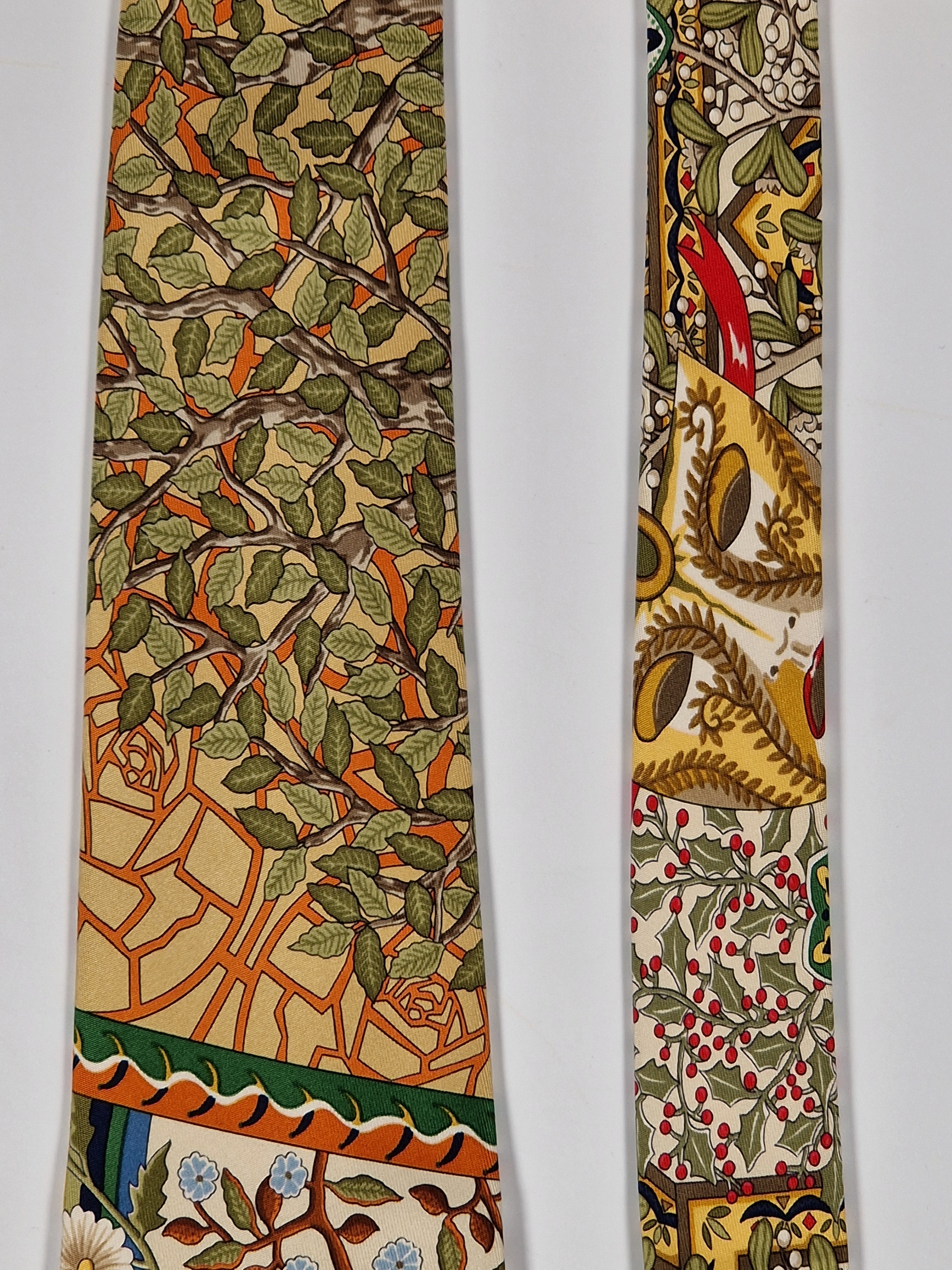 Hermès silk tie flowers trees and rainbow Hermès No Cod tie