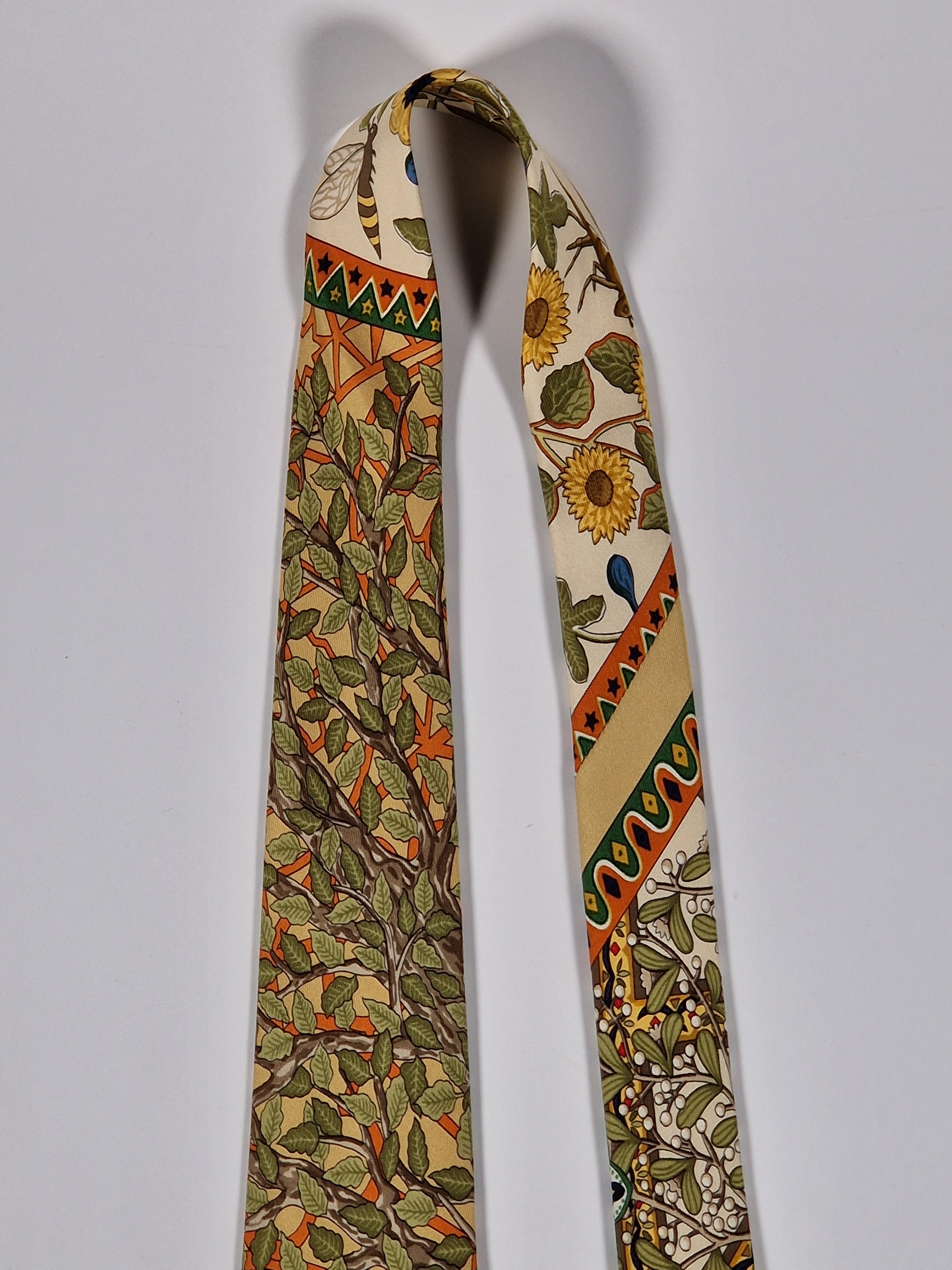 Hermès silk tie flowers trees and rainbow Hermès No Cod tie