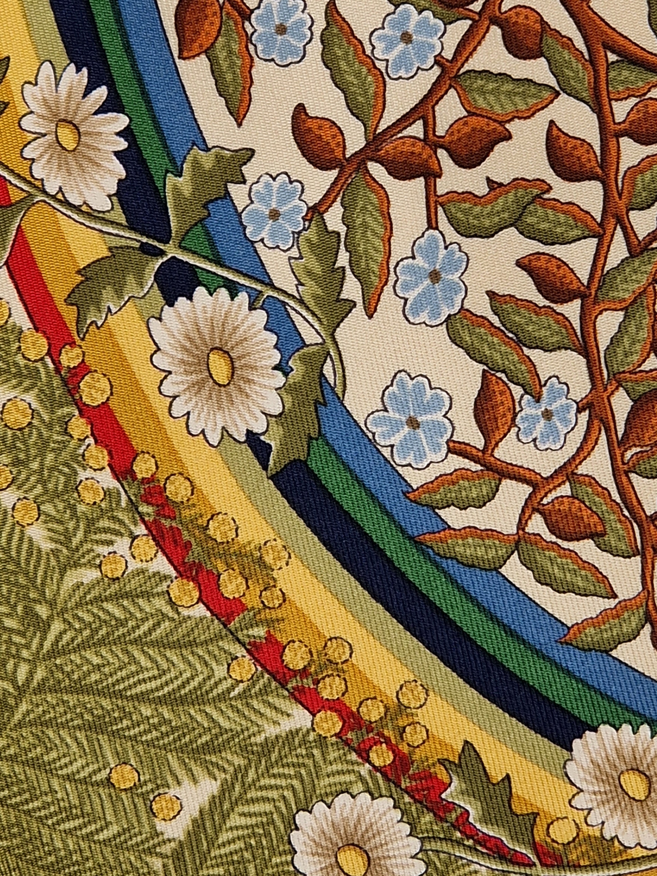 Hermès silk tie flowers trees and rainbow Hermès No Cod tie