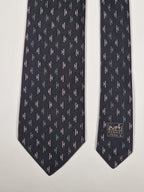 Vintge Hermès jacquard silk tie black H pattern No code
