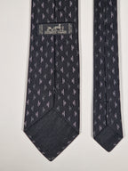 Vintge Hermès jacquard silk tie black H pattern No code