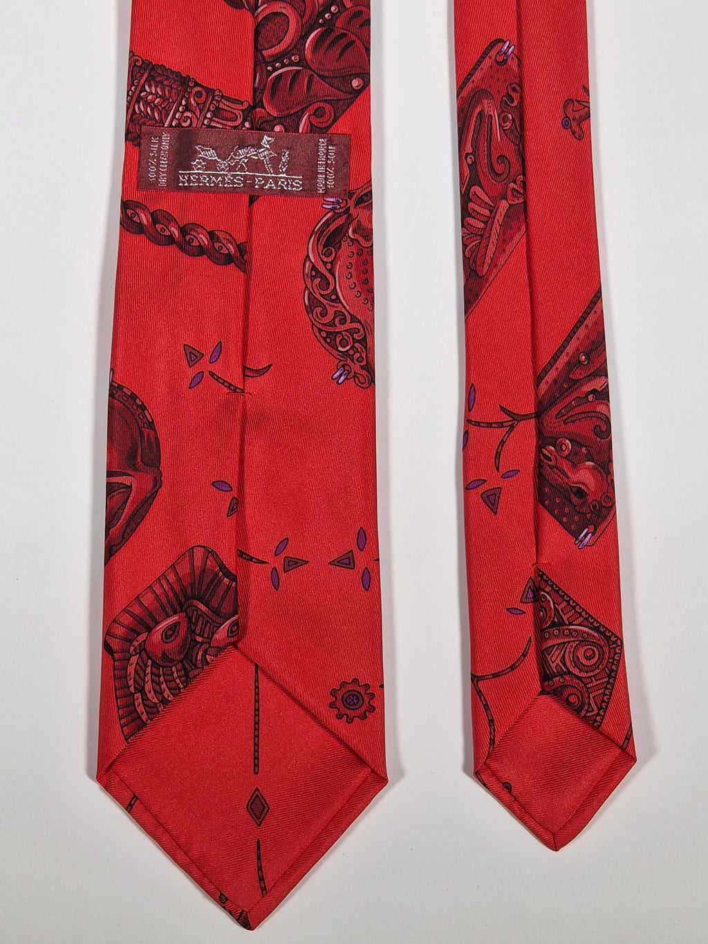 Scarf No code tie red Equestrian patter Hermés Tie with box