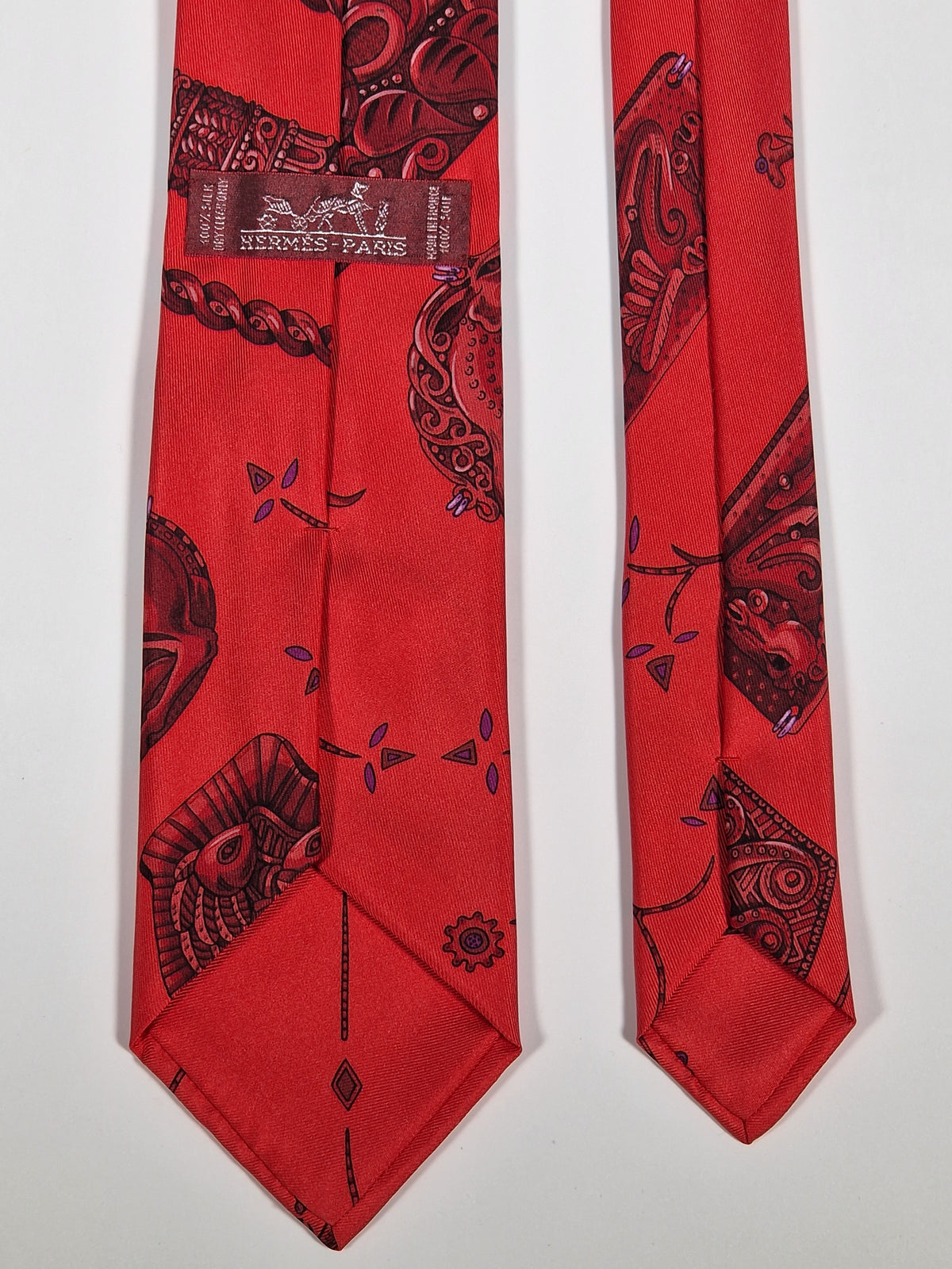 Scarf No code tie red Equestrian patter Hermés Tie with box
