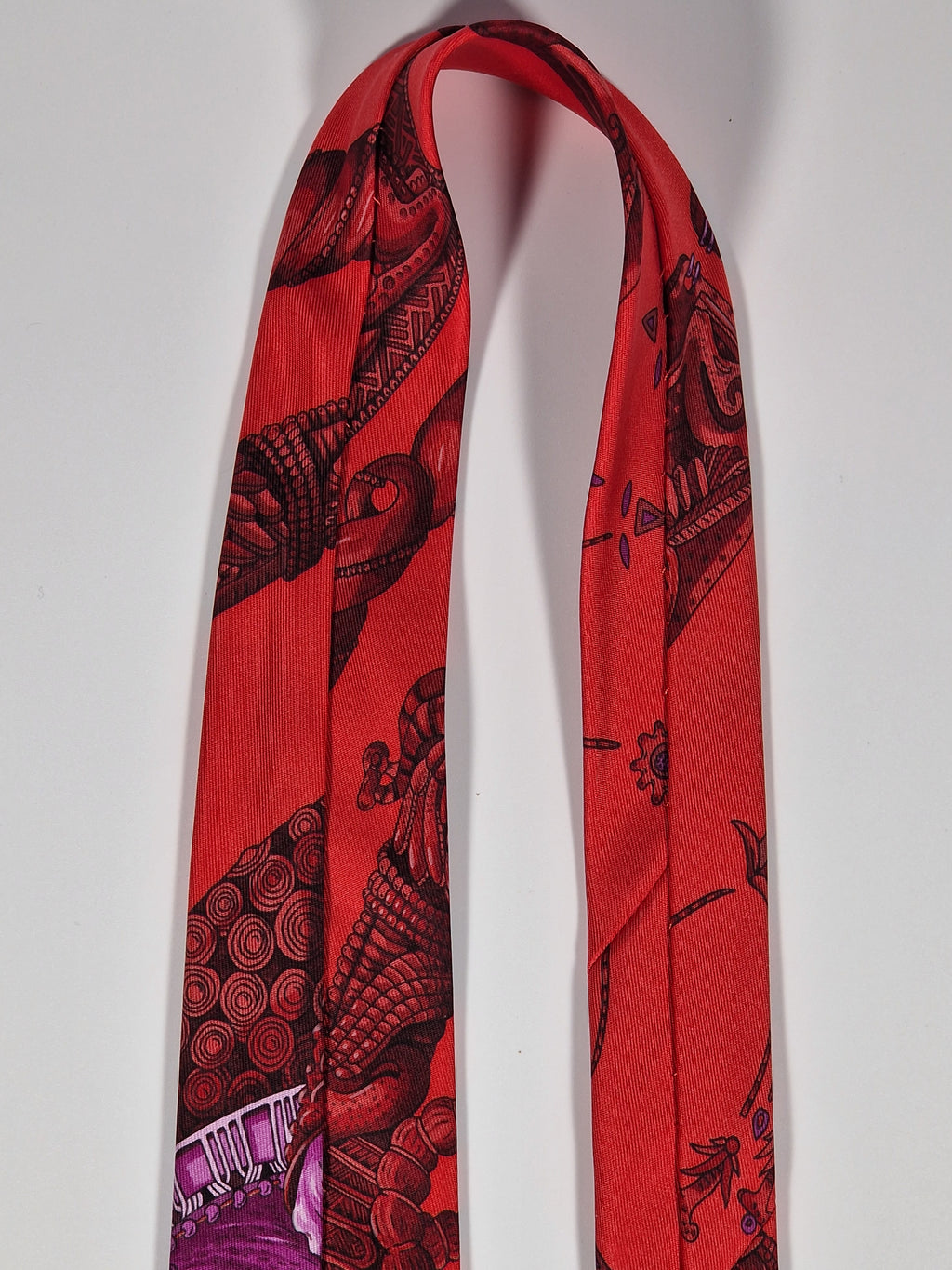 Scarf No code tie red Equestrian patter Hermés Tie with box