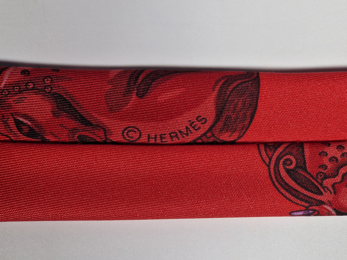 Scarf No code tie red Equestrian patter Hermés Tie with box