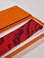 Scarf No code tie red Equestrian patter Hermés Tie with box