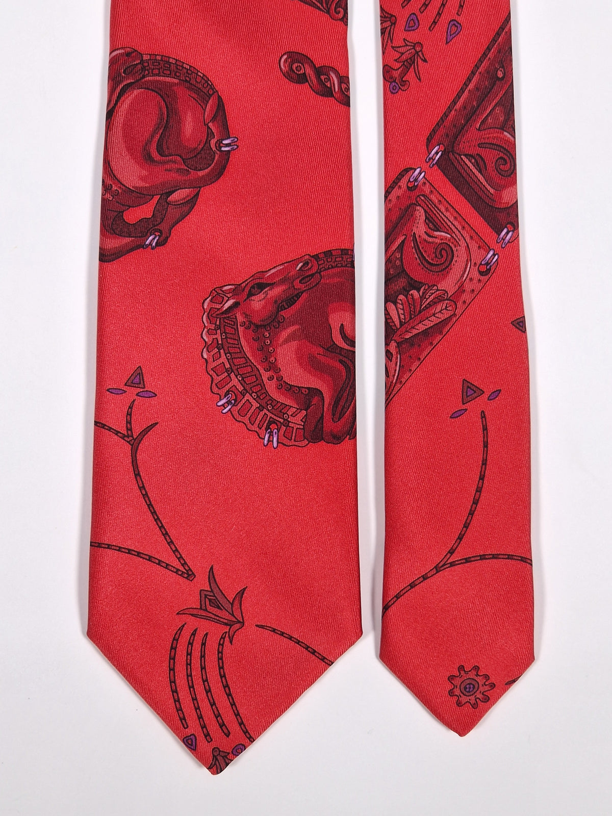 Scarf No code tie red Equestrian patter Hermés Tie with box