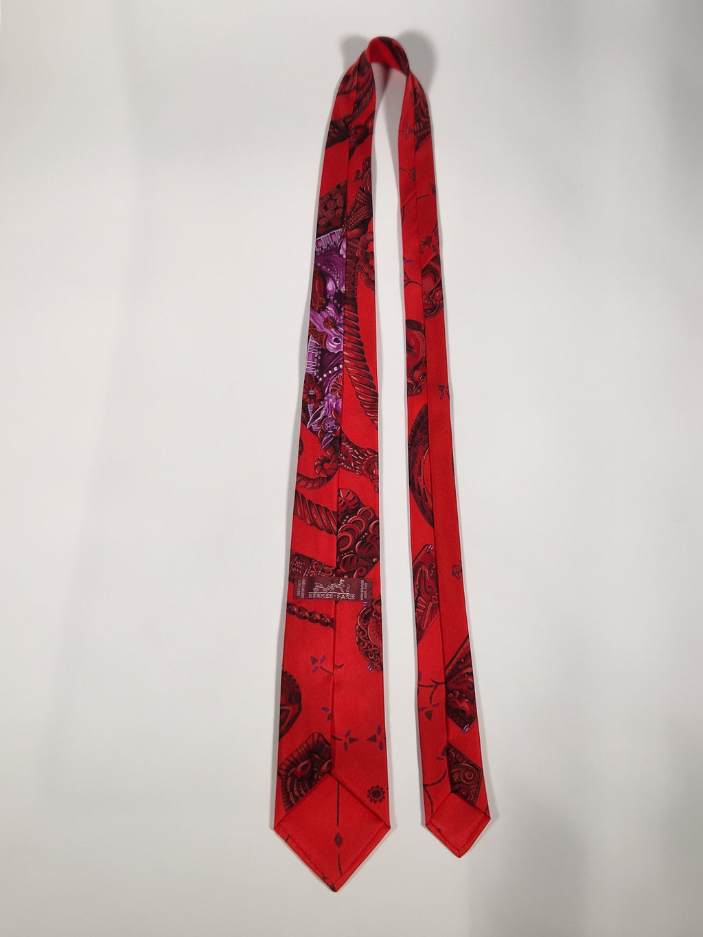 Scarf No code tie red Equestrian patter Hermés Tie with box