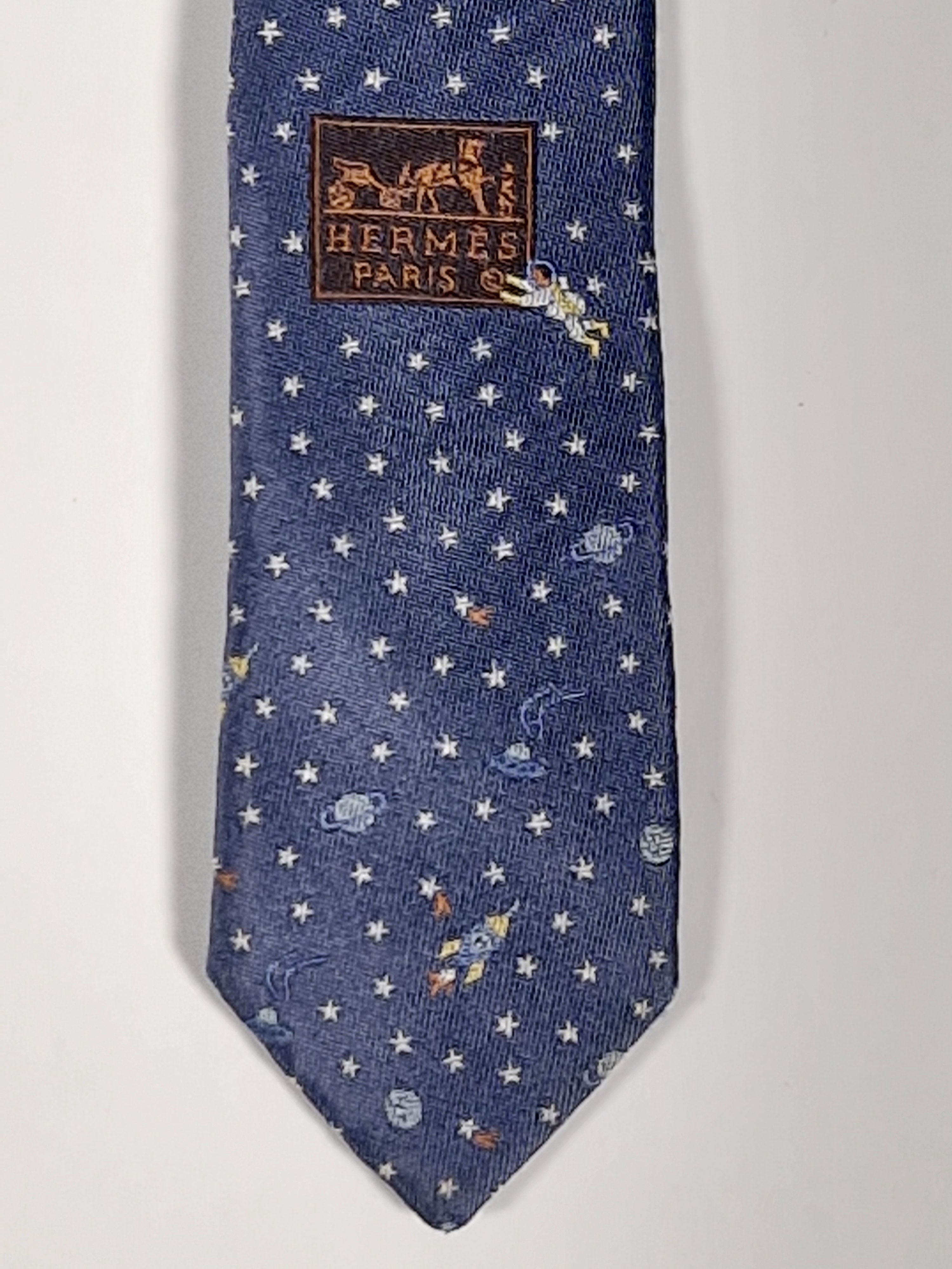 Hermés jaquard silk ties Spaceship, astronaut and ufo 336120 T